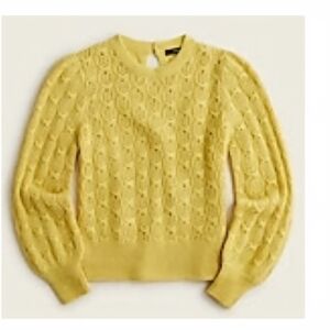 J. Crew Yellow Balloon Sleeve Crew Neck Sweater with Pointelle Knit
